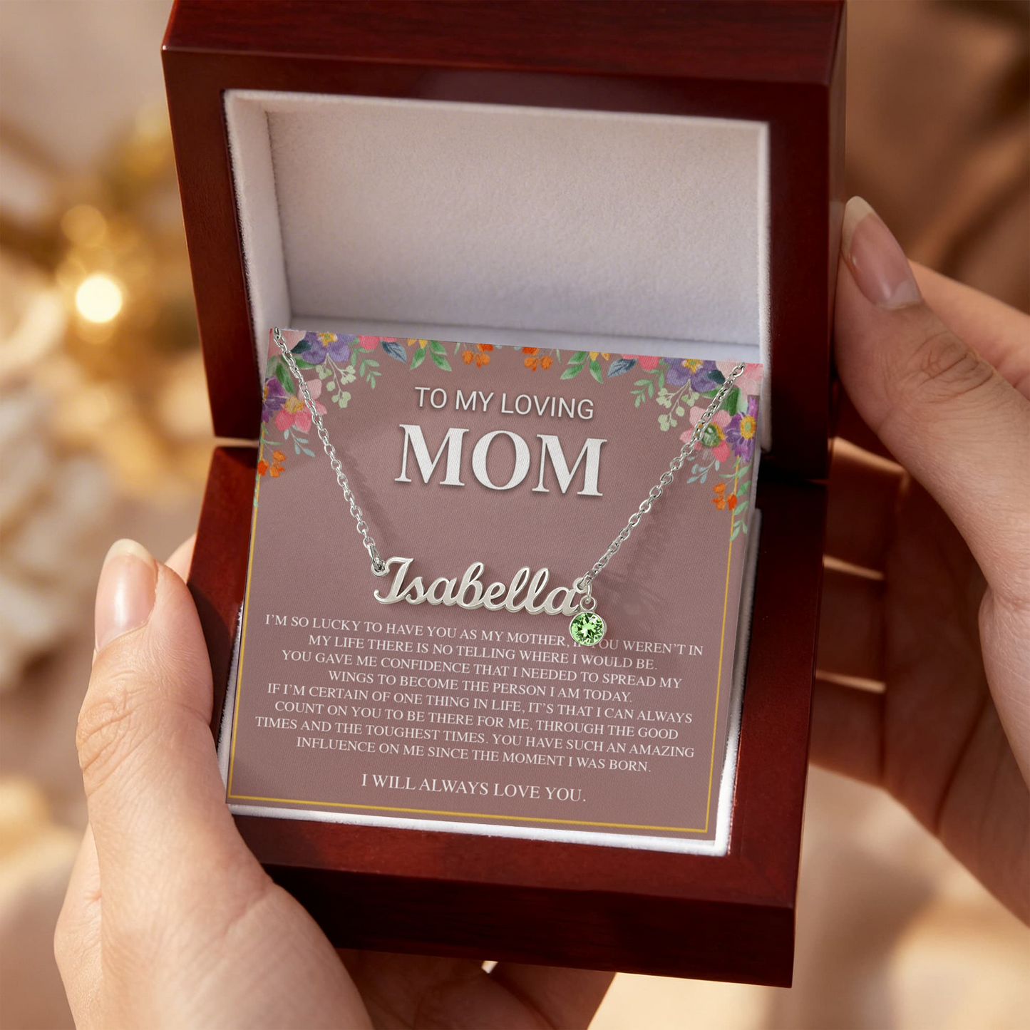 TO MY LOVING MOM CUSTOM NAME NECKLACE WITH BIRTHSTONE