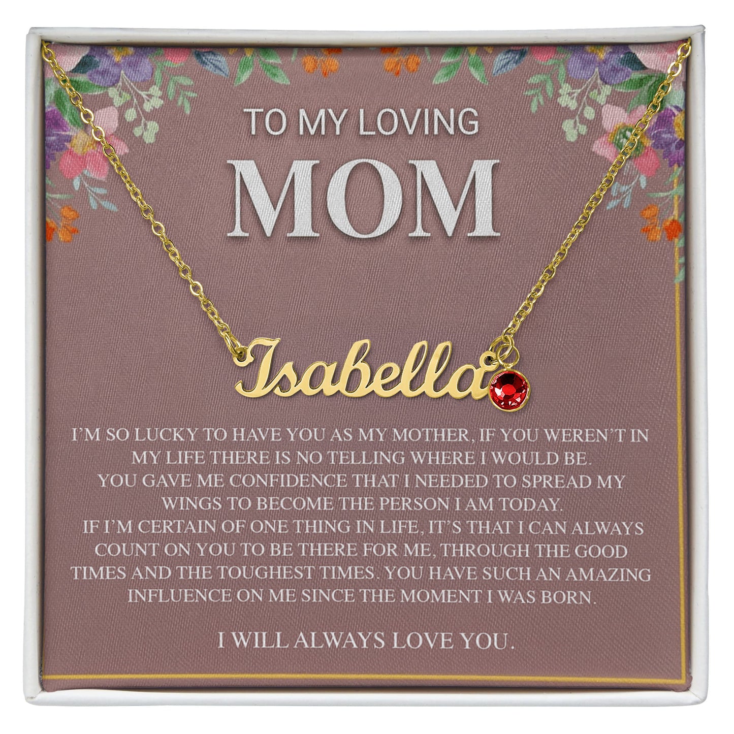 TO MY LOVING MOM CUSTOM NAME NECKLACE WITH BIRTHSTONE