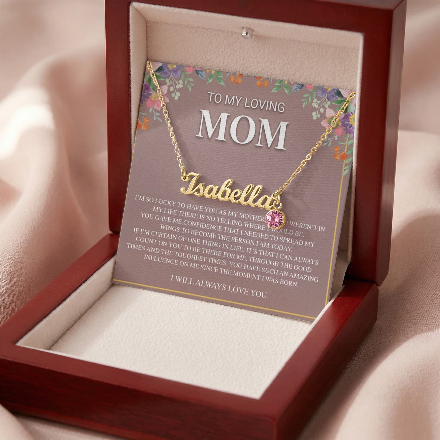 TO MY LOVING MOM CUSTOM NAME NECKLACE WITH BIRTHSTONE
