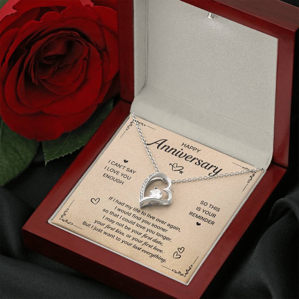 HAPPY ANNIVERSARY LAST EVERYTHING FOREVER LOVE NECKLACE