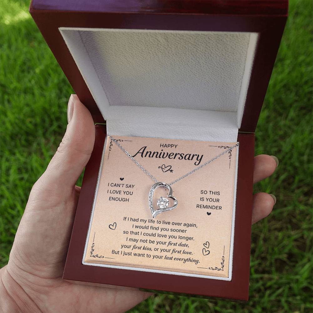 HAPPY ANNIVERSARY LAST EVERYTHING FOREVER LOVE NECKLACE