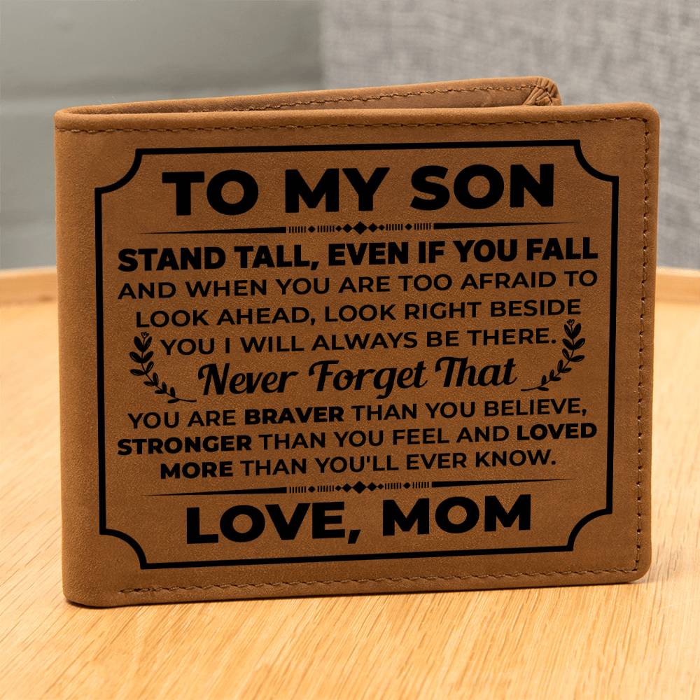 TO MY SON STAND TALL BLACK LEATHER WALLET