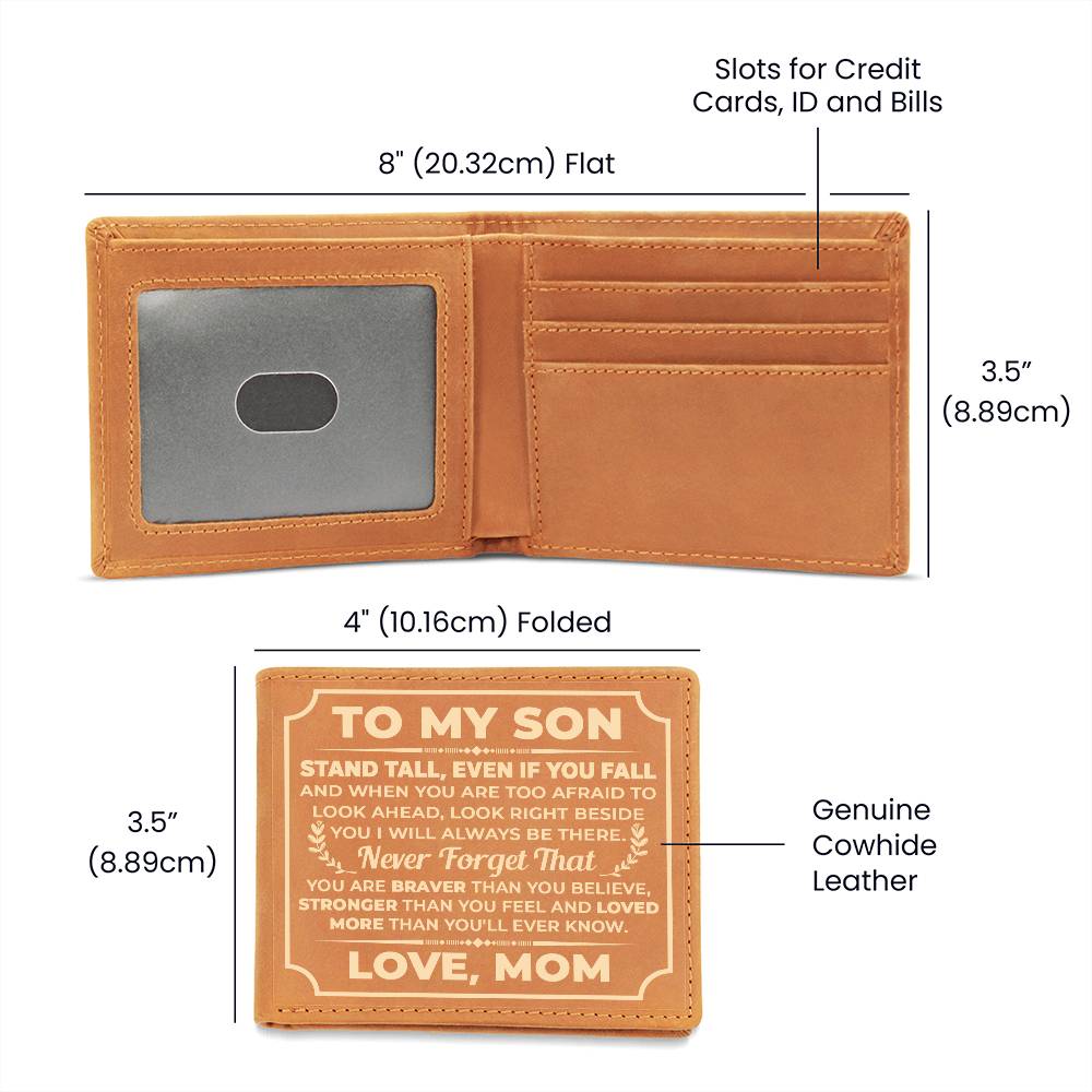 TO MY SON STAND TALL YELLOW LEATHER WALLET