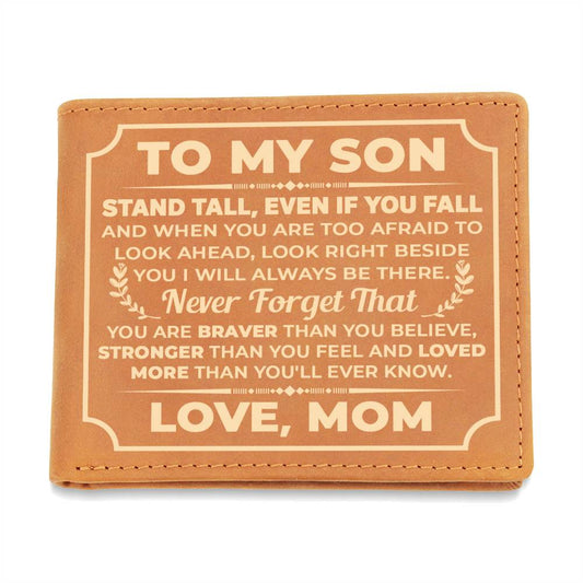 TO MY SON STAND TALL YELLOW LEATHER WALLET
