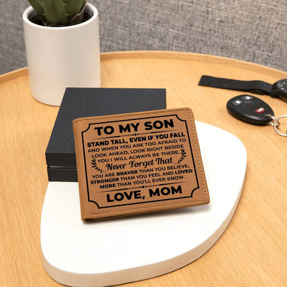 TO MY SON STAND TALL BLACK LEATHER WALLET