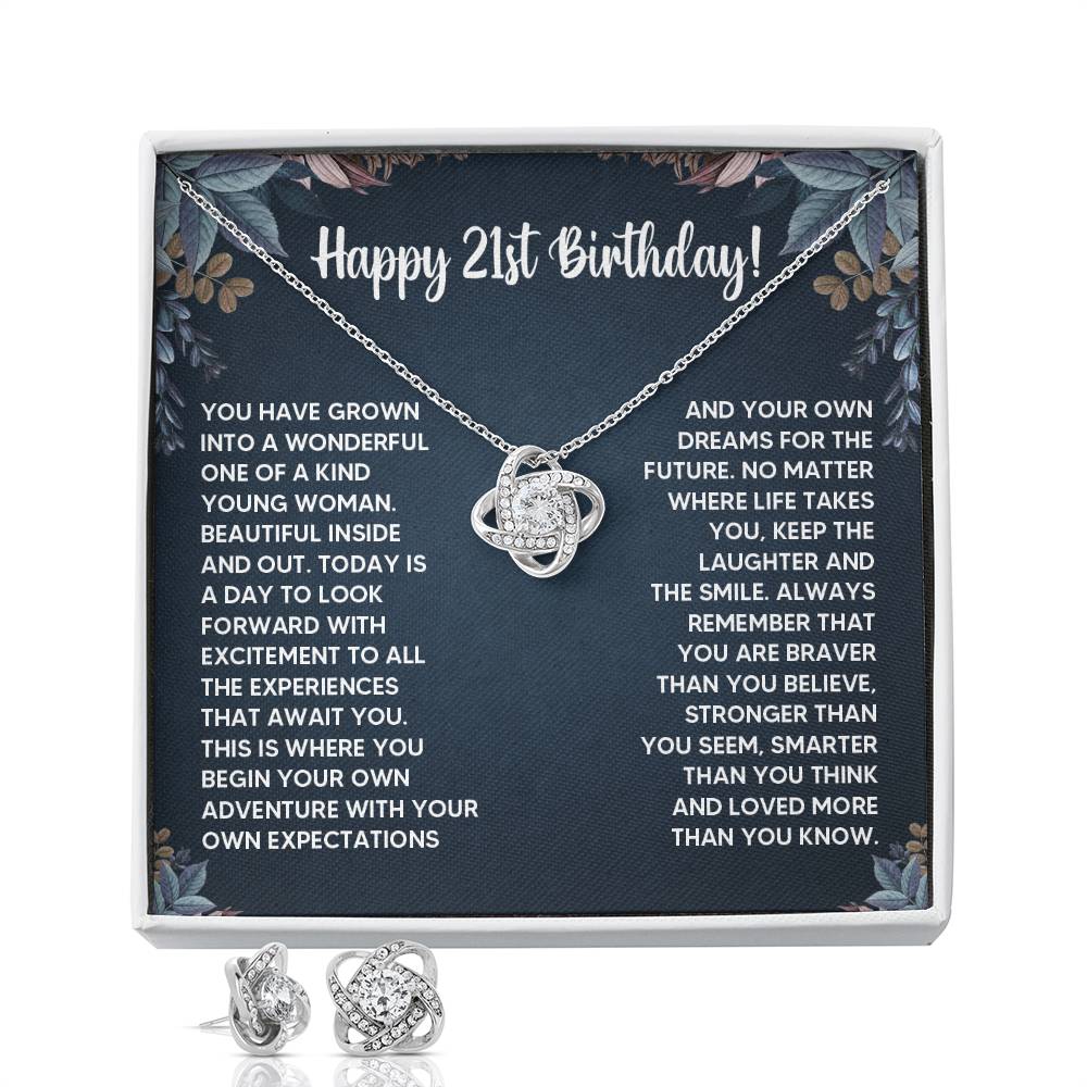 21ST BIRTHDAY DREAMS LOVE KNOT NECKLACE AND EARRINGS SET