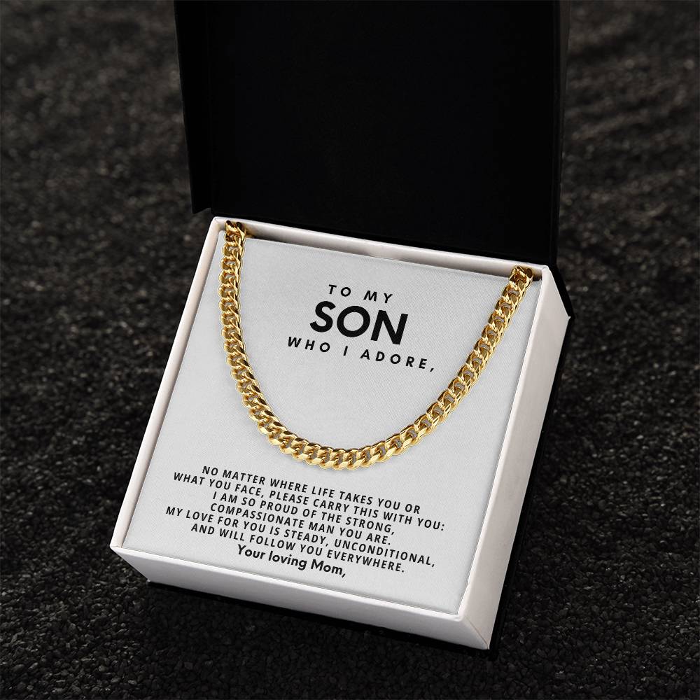 To my son, who I adore, My love for you is steady, unconditional, and will follow you everywhere