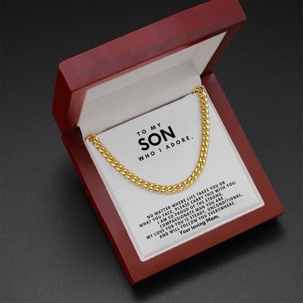 To my son, who I adore, My love for you is steady, unconditional, and will follow you everywhere