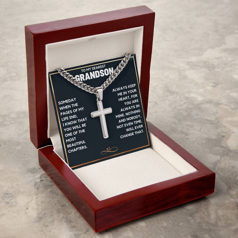 TO MY DEAREST GRANDSON CHAPTERS CROSS CHAIN GIFT SET