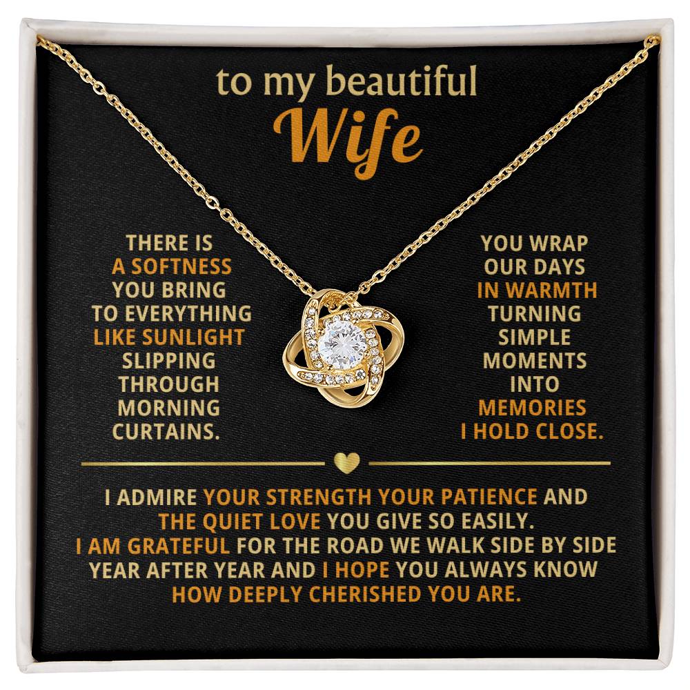 To my beautiful wife, There is a softness you bring to everything like sunlight