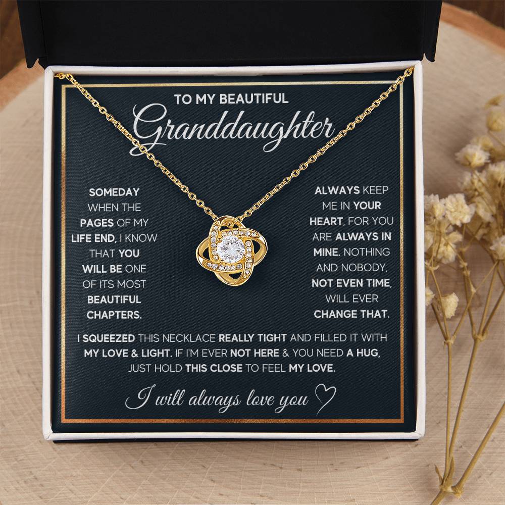 TO MY GRANDDAUGHTER SQUEEZED LOVE KNOT NECKLACE GIFT SET WHITE & GOLD