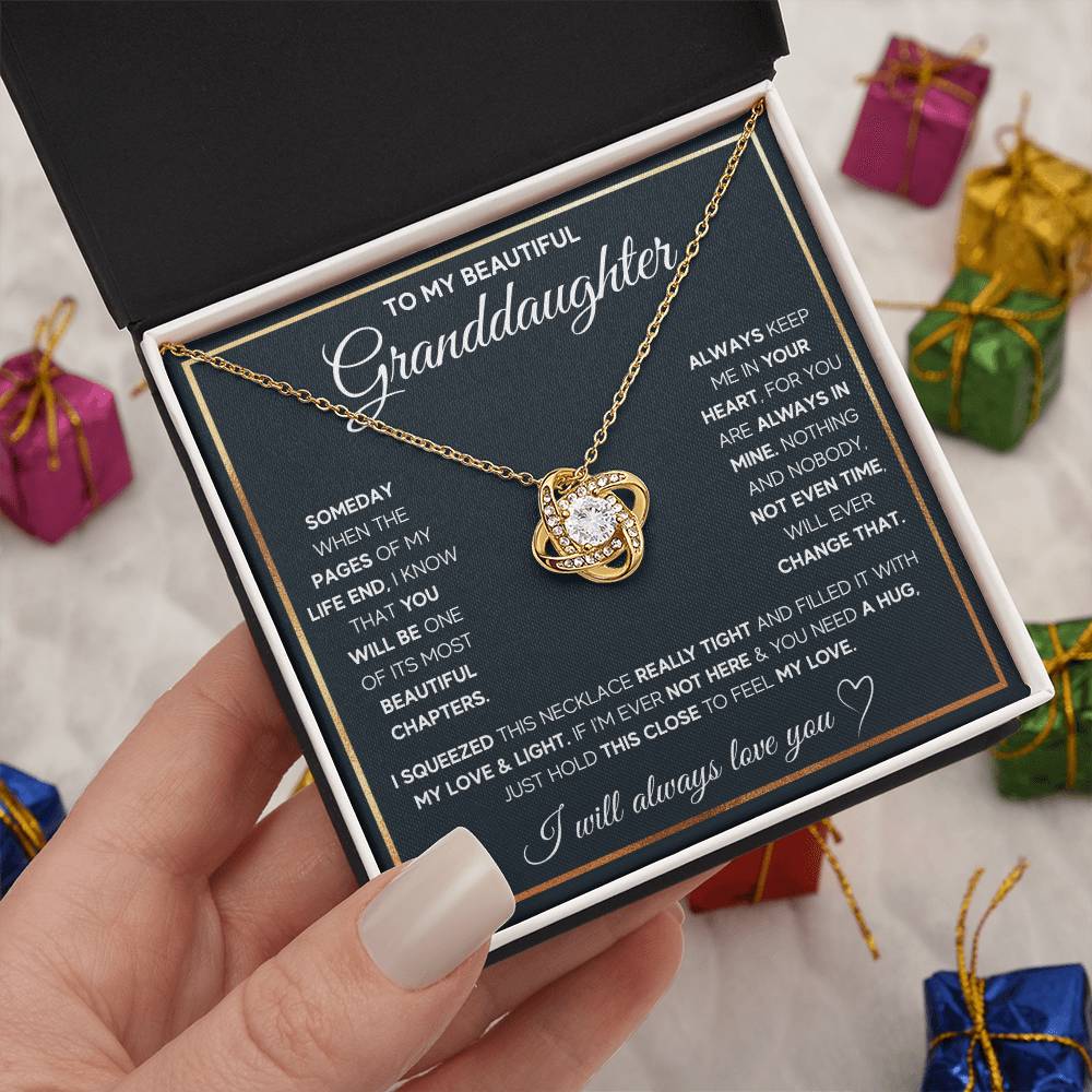 TO MY GRANDDAUGHTER SQUEEZED LOVE KNOT NECKLACE GIFT SET WHITE & GOLD