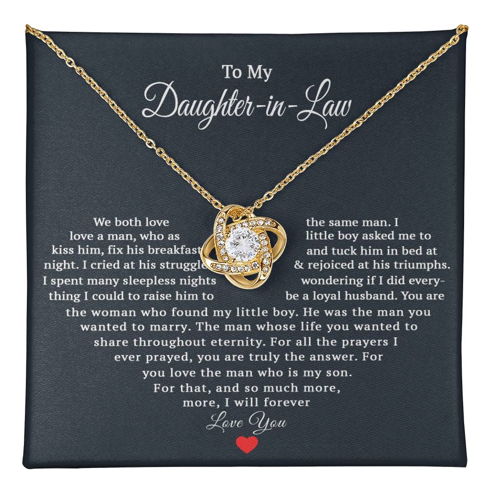 TO MY DAUGHTER IN LAW PRAYERS LOVE KNOT NECKLACE GIFT SET