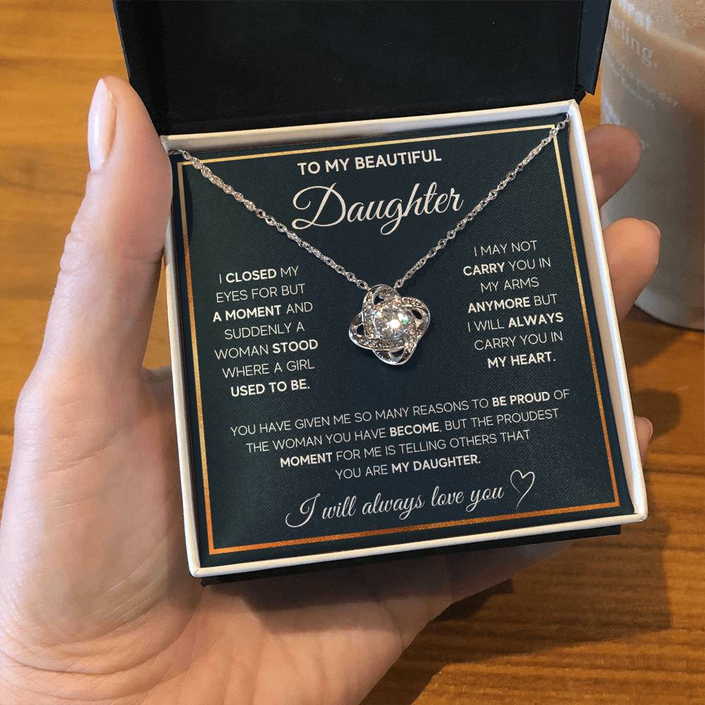 TO MY DAUGHTER PROUD LOVE KNOT NECKLACE GIFT SET