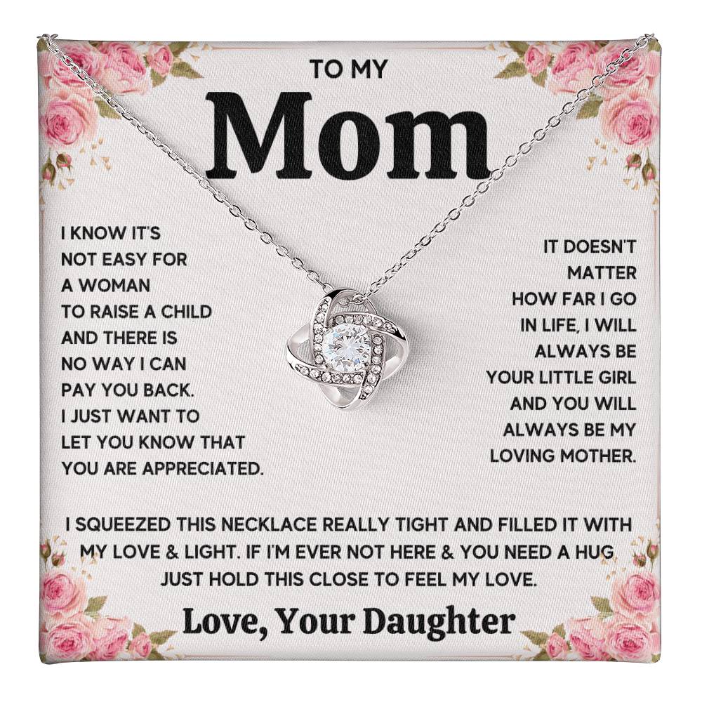 TO MY MOM FROM DAUGHTER SQUEEZED LOVE KNOT NECKLACE GIFT SET