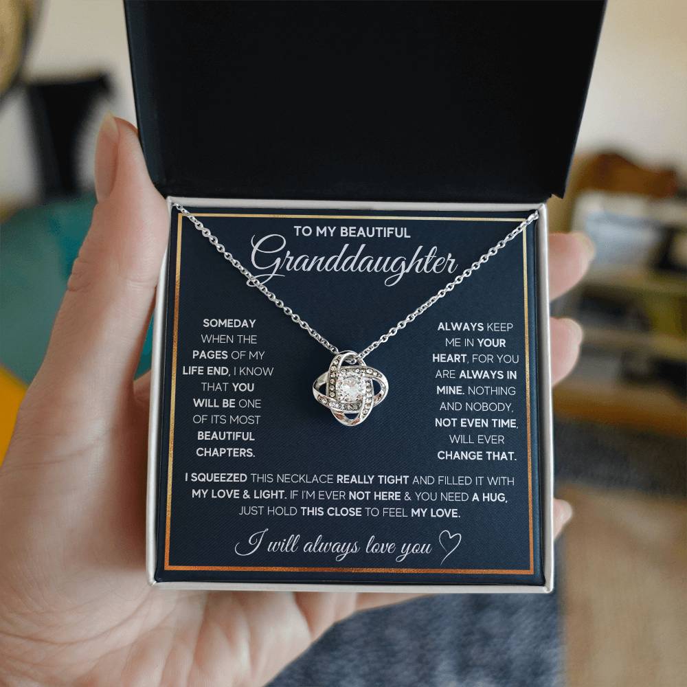 TO MY GRANDDAUGHTER SQUEEZED LOVE KNOT NECKLACE GIFT SET WHITE & GOLD