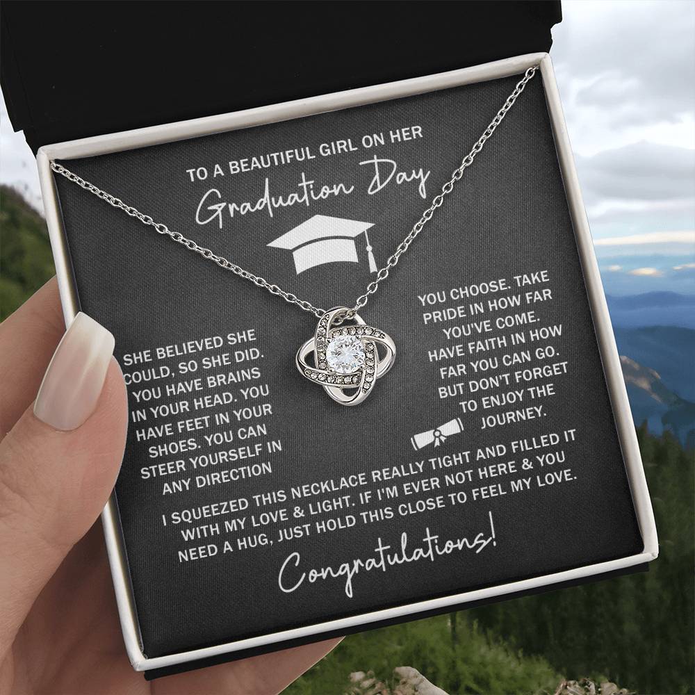 GRADUATION FOR HER SQUEEZED  LOVE KNOT NECKLACE