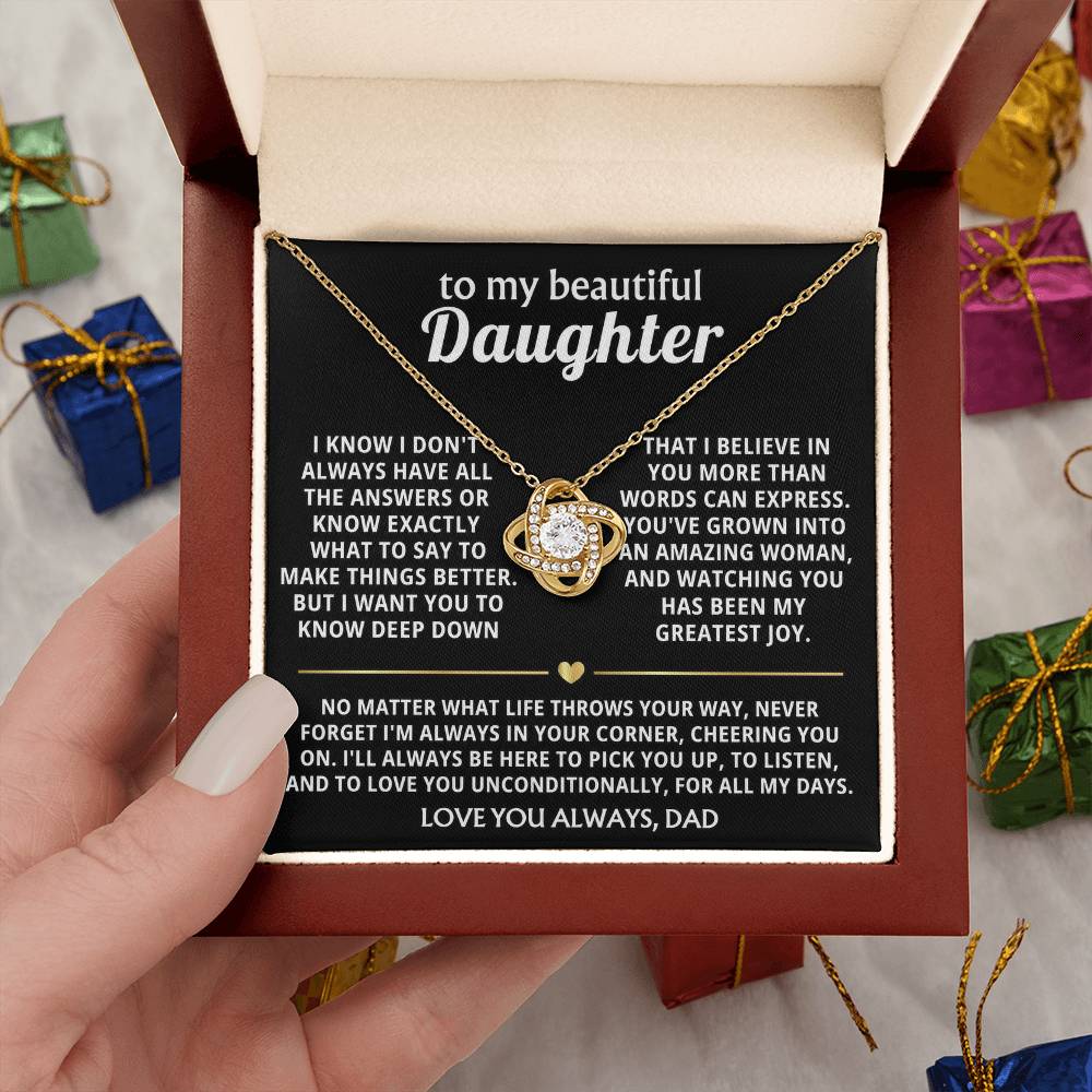 To My Beautiful Daughter, I'm always in your corner, cheering you on. — [Lux] - Love Knot