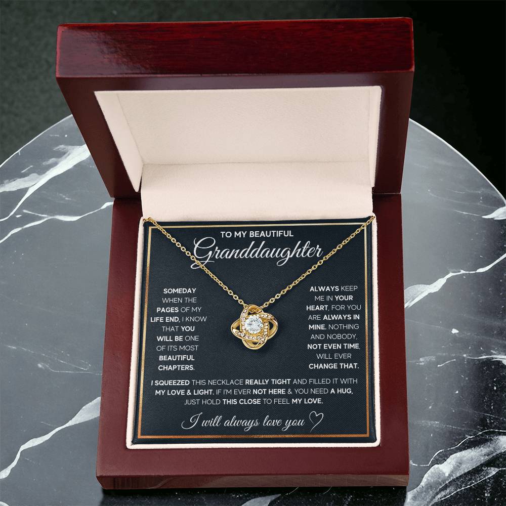 TO MY GRANDDAUGHTER SQUEEZED LOVE KNOT NECKLACE GIFT SET WHITE & GOLD