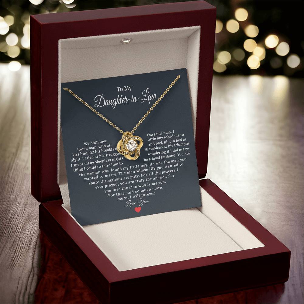 TO MY DAUGHTER IN LAW PRAYERS LOVE KNOT NECKLACE GIFT SET