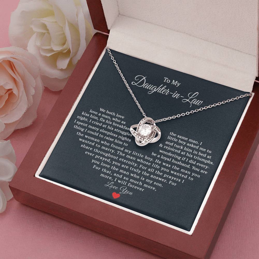 TO MY DAUGHTER IN LAW HEART LOVE KNOT NECKLACE GIFT SET