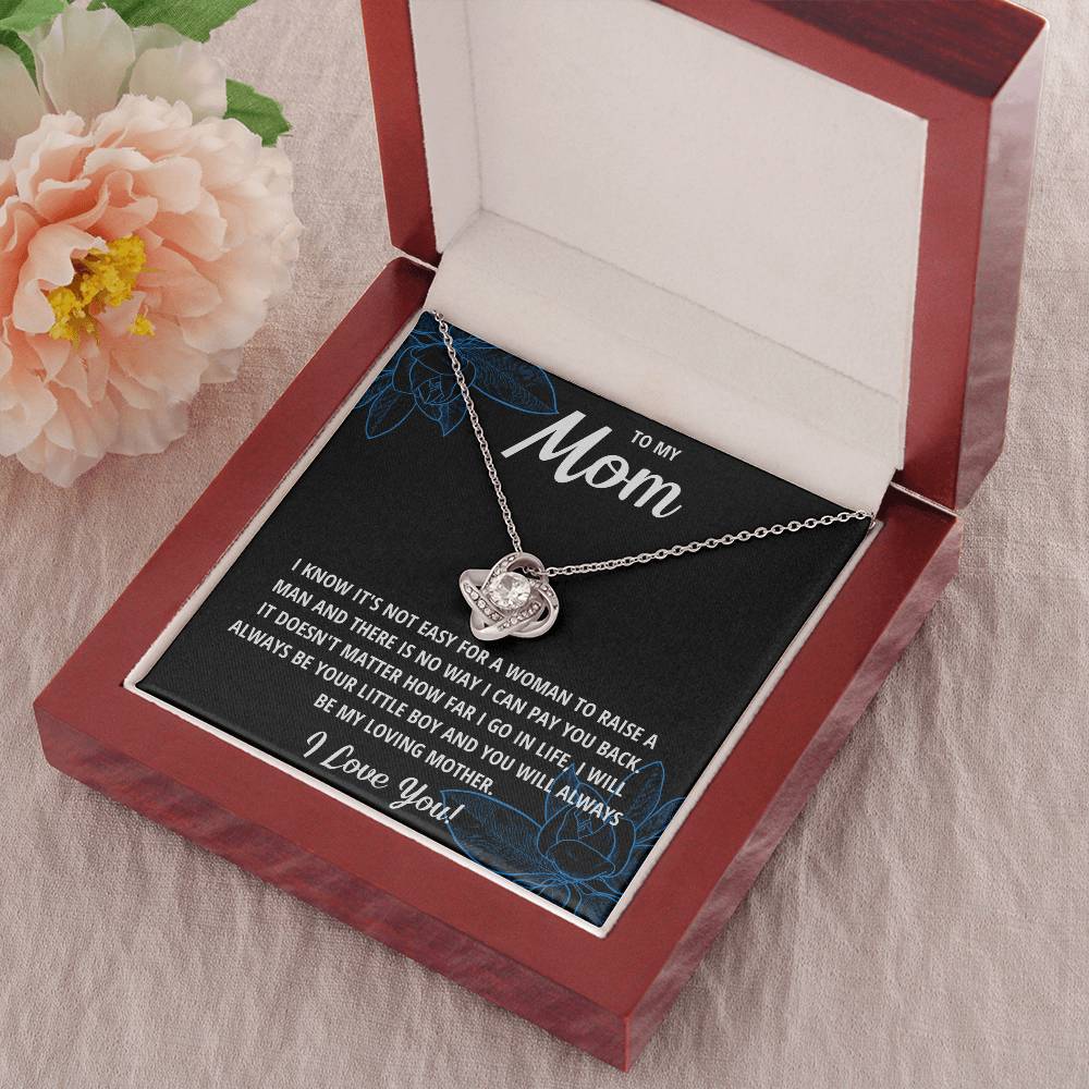 TO MY MOM LITTLE BOY BLACK LOVE KNOT NECKLACE GIFT SET