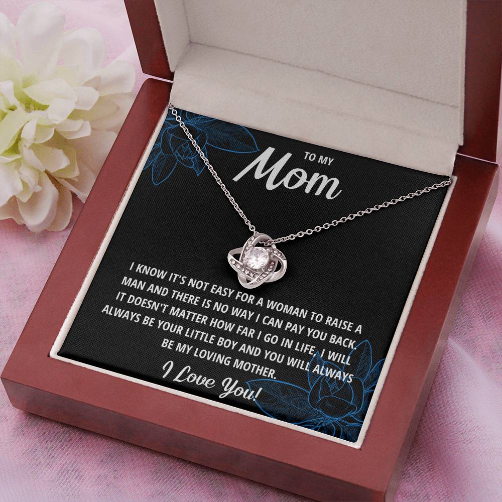 TO MY MOM LITTLE BOY BLACK LOVE KNOT NECKLACE GIFT SET