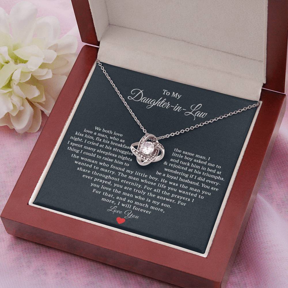 TO MY DAUGHTER IN LAW HEART LOVE KNOT NECKLACE GIFT SET