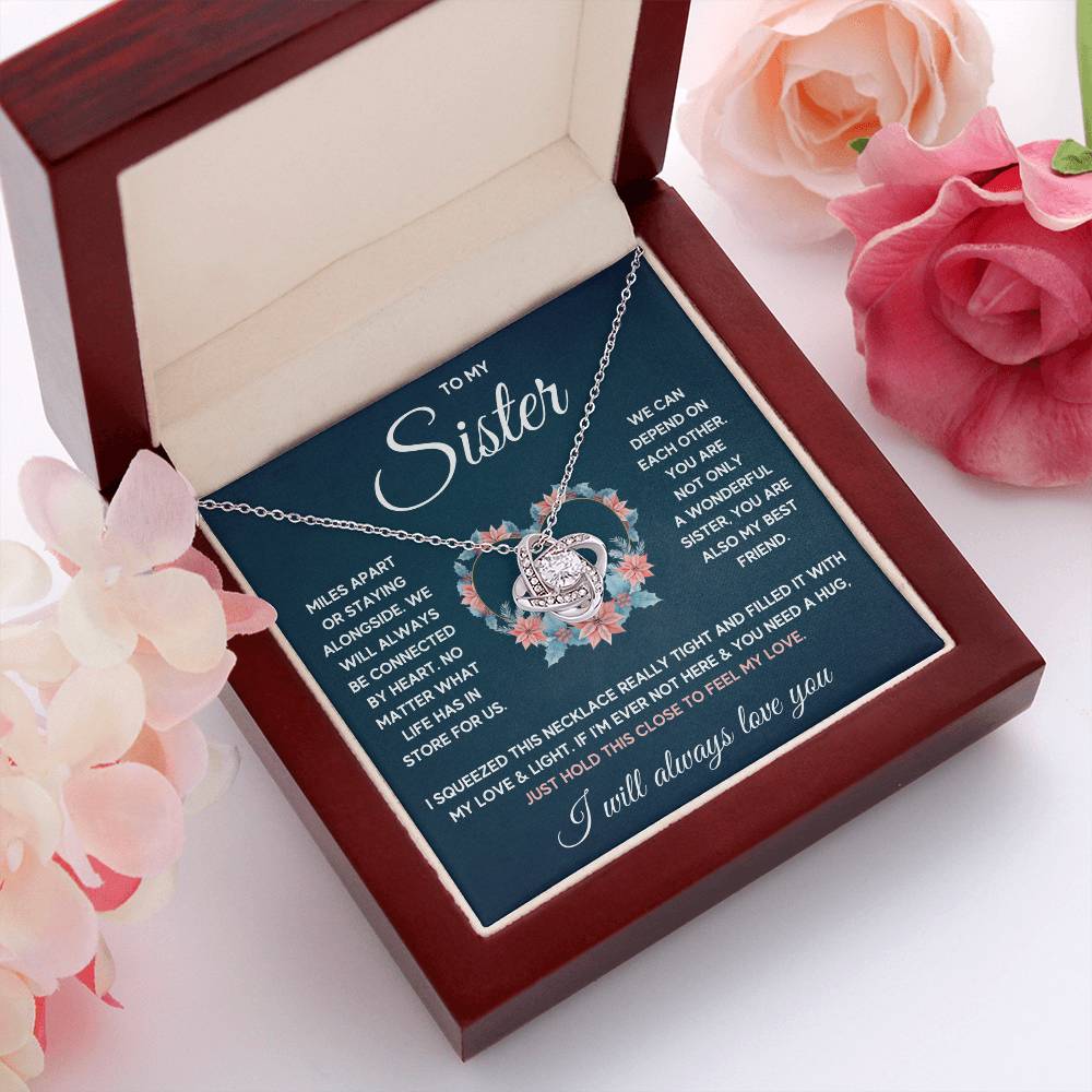 TO MY SISTER SQUEEZED LOVE KNOT NECKLACE GIFT SET