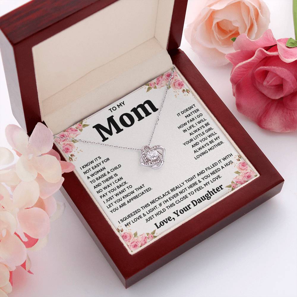 TO MY MOM FROM DAUGHTER SQUEEZED LOVE KNOT NECKLACE GIFT SET