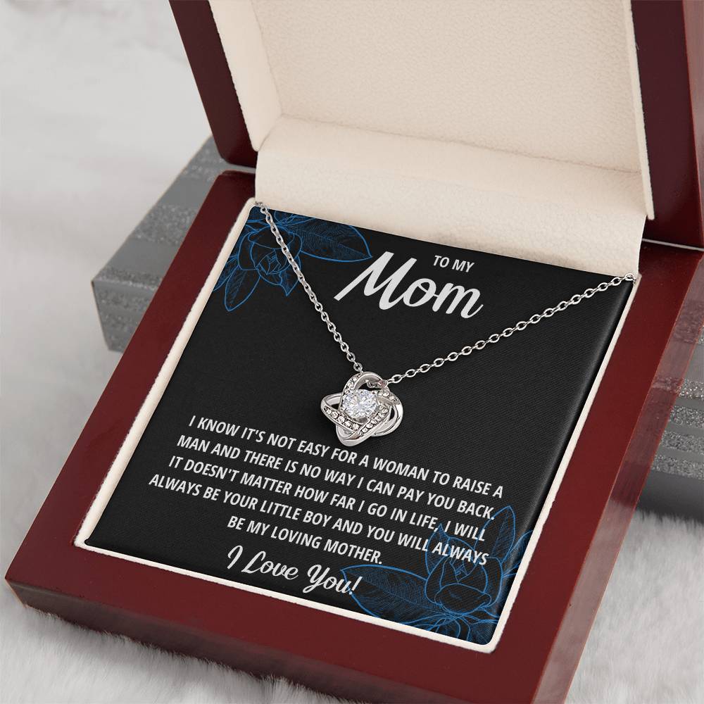 TO MY MOM LITTLE BOY BLACK LOVE KNOT NECKLACE GIFT SET