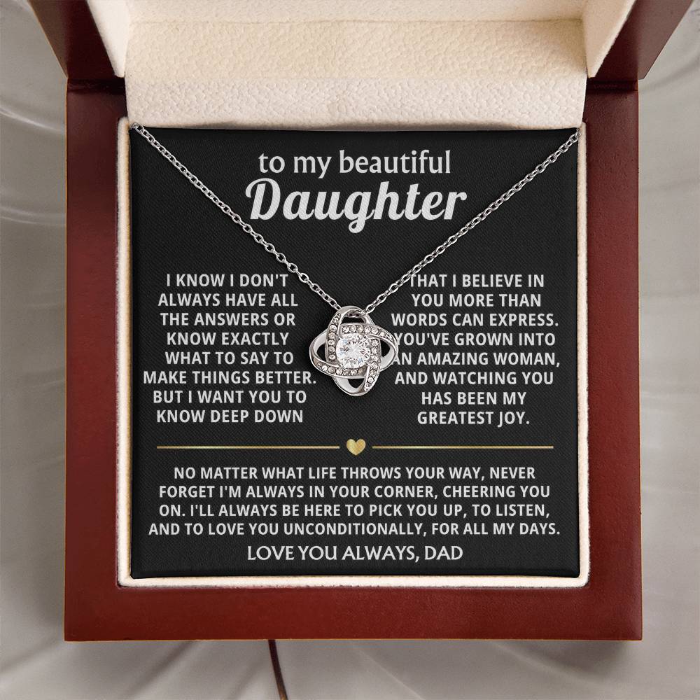 To My Beautiful Daughter, I'm always in your corner, cheering you on. — [Lux] - Love Knot