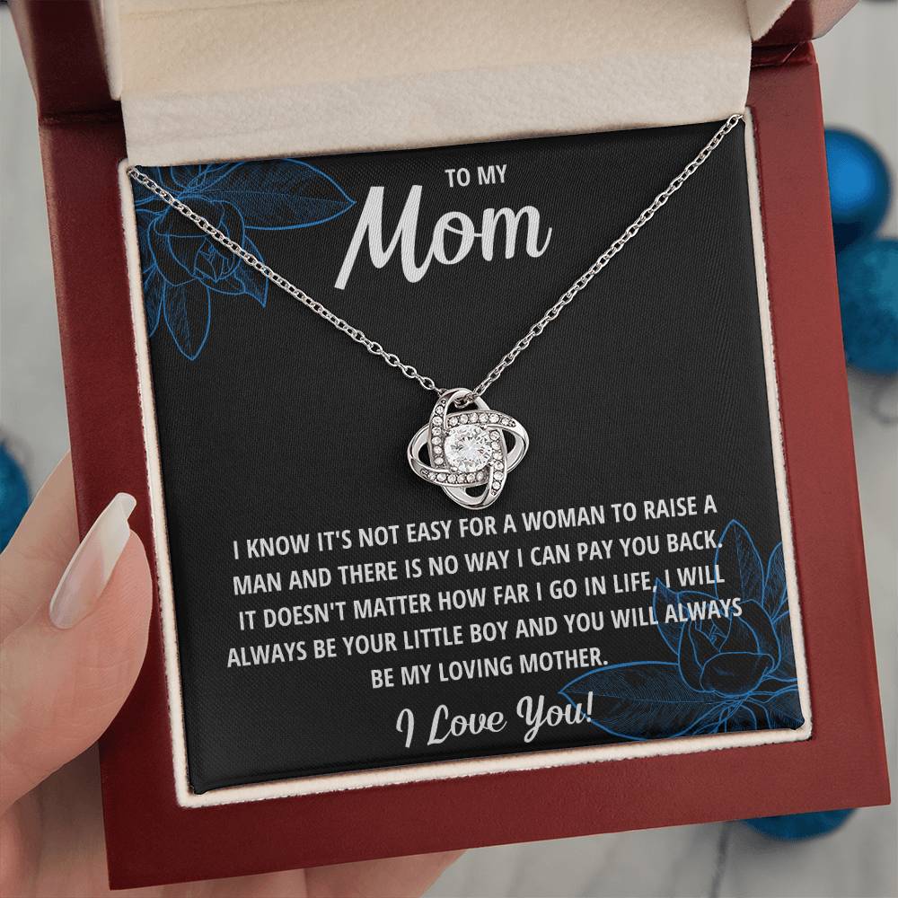 TO MY MOM LITTLE BOY BLACK LOVE KNOT NECKLACE GIFT SET