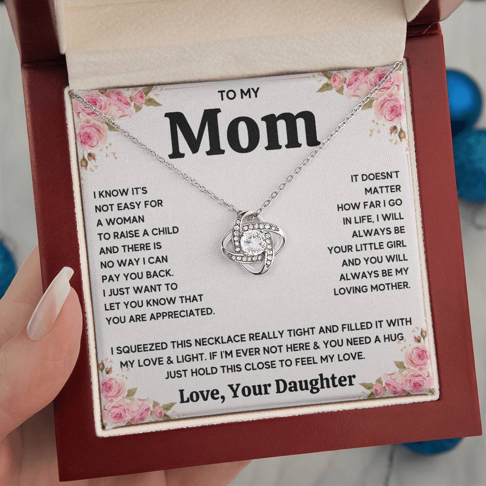 TO MY MOM FROM DAUGHTER SQUEEZED LOVE KNOT NECKLACE GIFT SET
