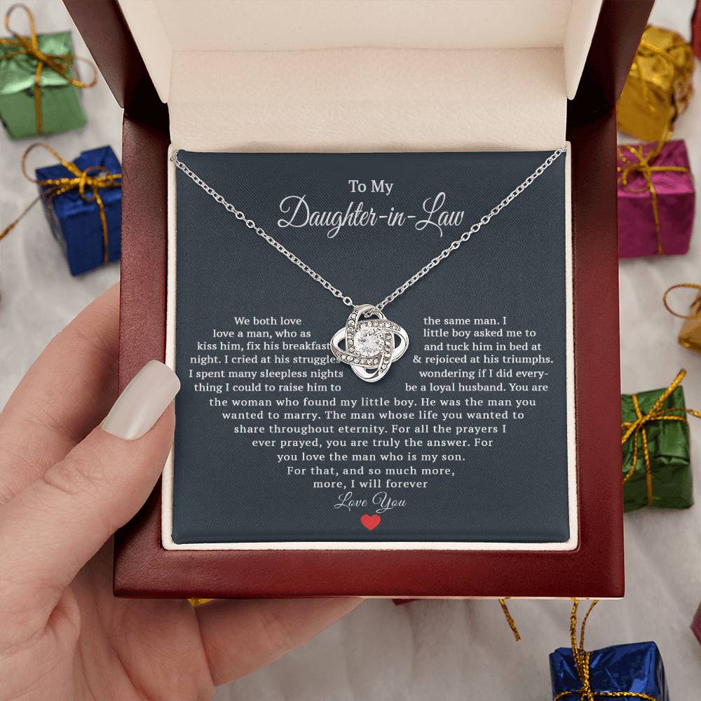 TO MY DAUGHTER IN LAW HEART LOVE KNOT NECKLACE GIFT SET
