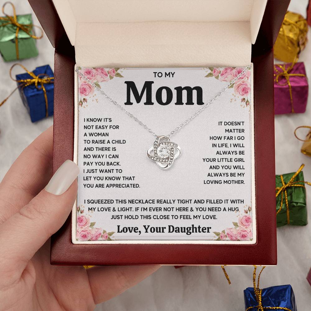 TO MY MOM FROM DAUGHTER SQUEEZED LOVE KNOT NECKLACE GIFT SET