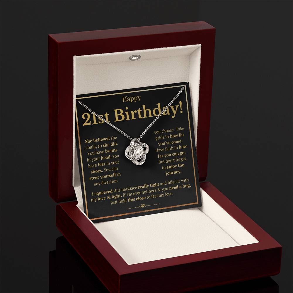 21ST BIRTHDAY SQUEEZED LOVE KNOT NECKLACE GIFT SET
