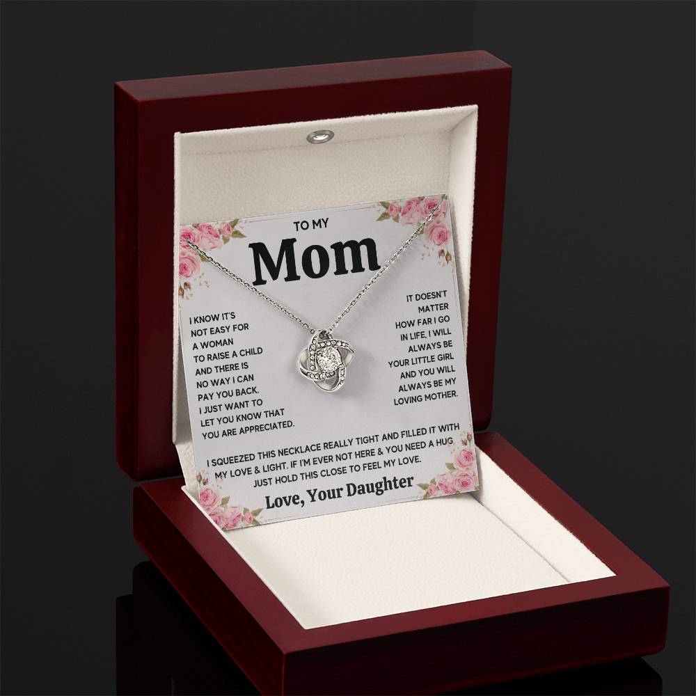 TO MY MOM FROM DAUGHTER SQUEEZED LOVE KNOT NECKLACE GIFT SET