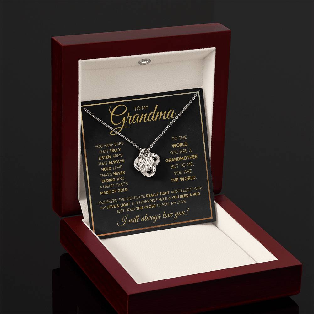 TO MY GRANDMA NEVER ENDING GOLD LOVE KNOT NECKLACE GIFT SET
