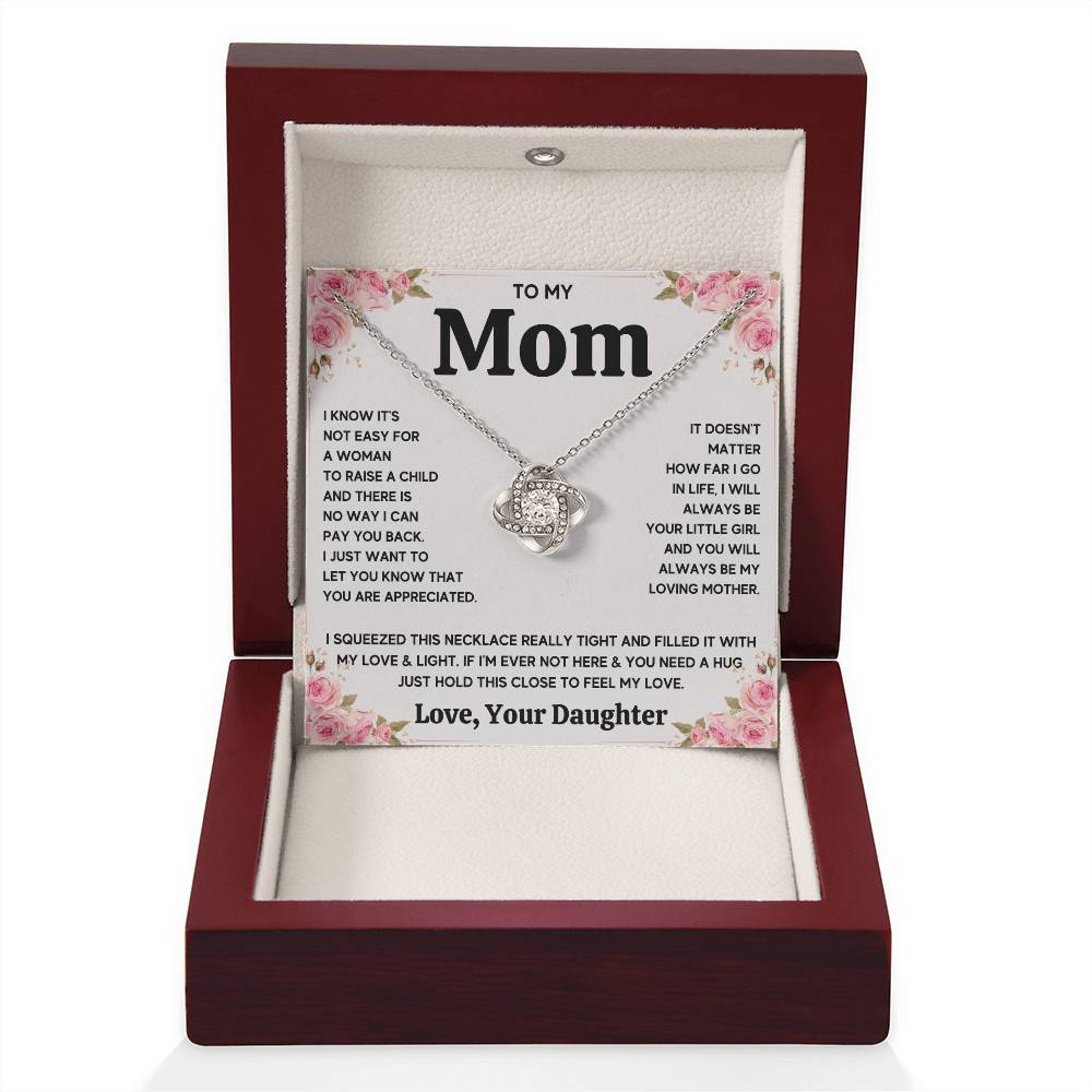 TO MY MOM FROM DAUGHTER SQUEEZED LOVE KNOT NECKLACE GIFT SET