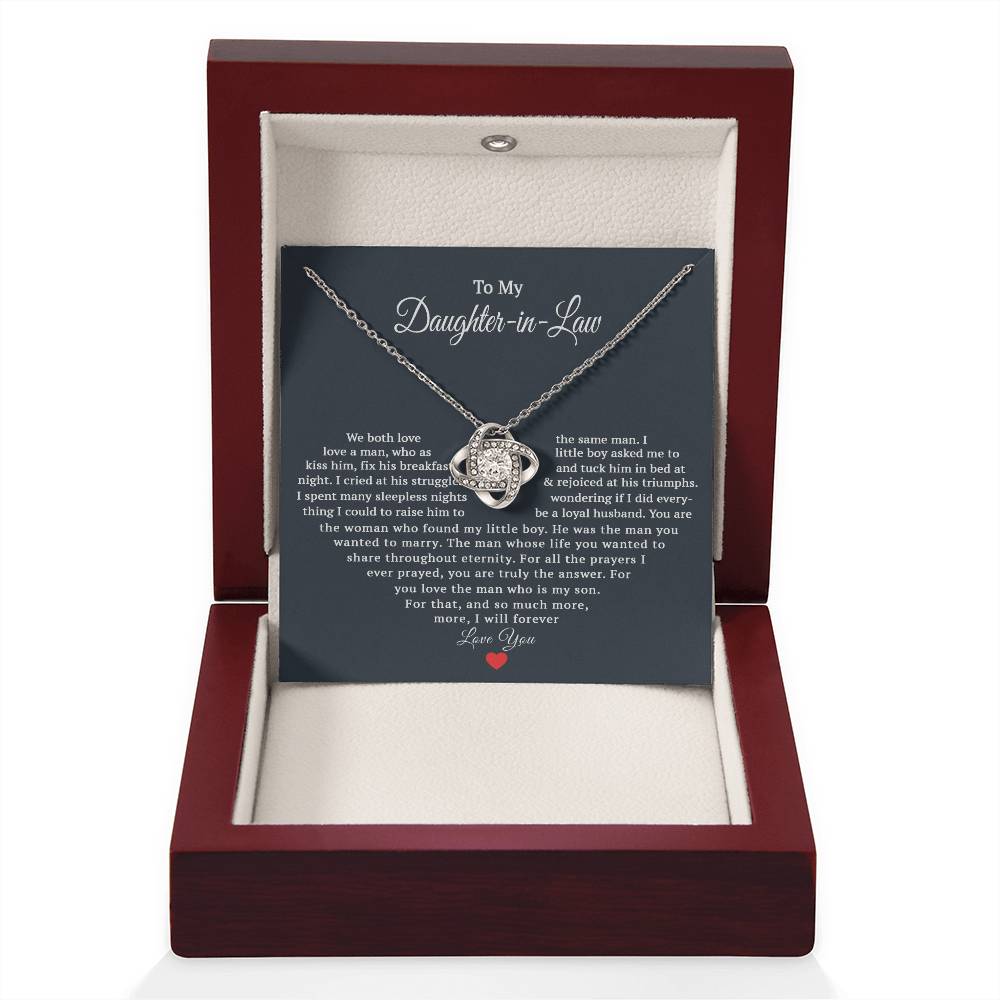 TO MY DAUGHTER IN LAW HEART LOVE KNOT NECKLACE GIFT SET