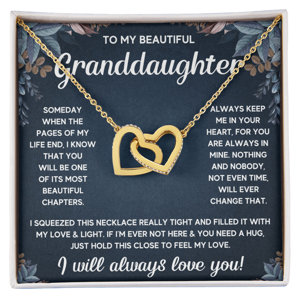 TO MY GRANDDAUGHTER SQUEEZED INTERLOCKING NECKLACE GIFT SET - WHITE & GOLD