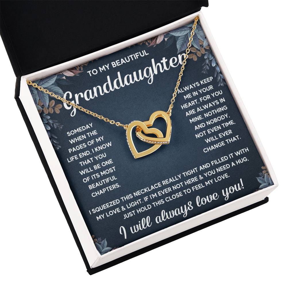 TO MY GRANDDAUGHTER SQUEEZED INTERLOCKING NECKLACE GIFT SET - WHITE & GOLD