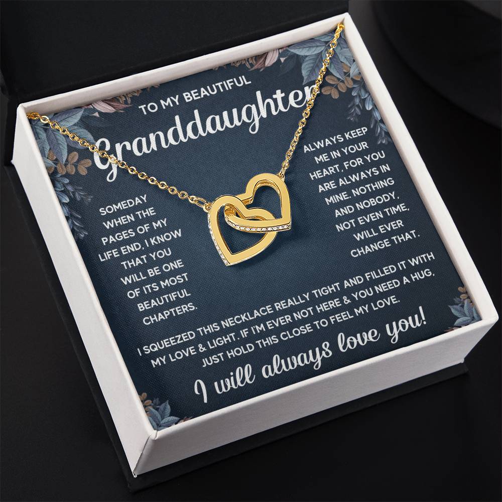 TO MY GRANDDAUGHTER SQUEEZED INTERLOCKING NECKLACE GIFT SET - WHITE & GOLD