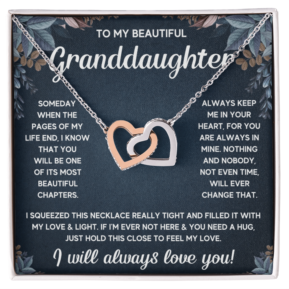 TO MY GRANDDAUGHTER SQUEEZED INTERLOCKING NECKLACE GIFT SET - WHITE & GOLD