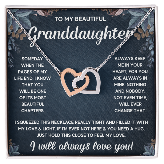 TO MY GRANDDAUGHTER SQUEEZED INTERLOCKING NECKLACE GIFT SET - WHITE & GOLD