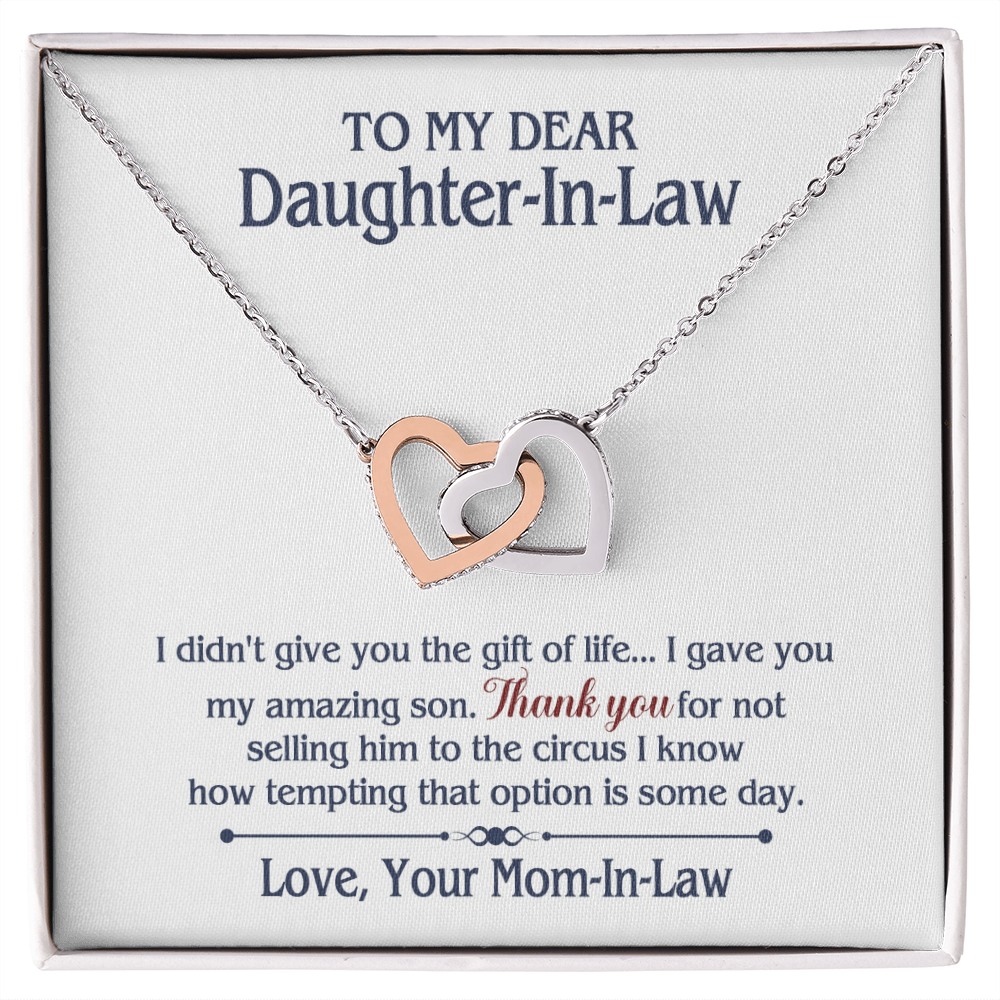ONLY LED - TO MY DAUGHTER IN LAW CIRCUS INTERLOCKING HEARTS NECKLACE GIFT SET