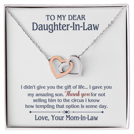 ONLY LED - TO MY DAUGHTER IN LAW CIRCUS INTERLOCKING HEARTS NECKLACE GIFT SET