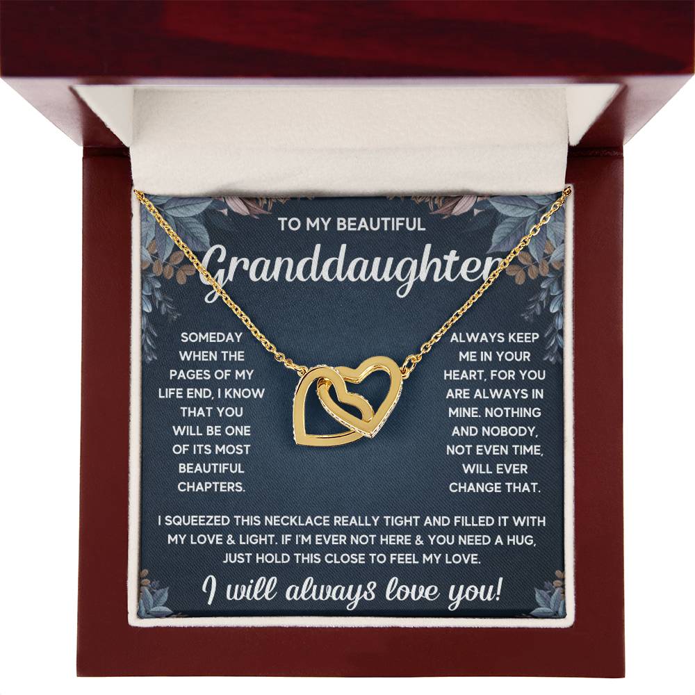 TO MY GRANDDAUGHTER SQUEEZED INTERLOCKING NECKLACE GIFT SET - WHITE & GOLD