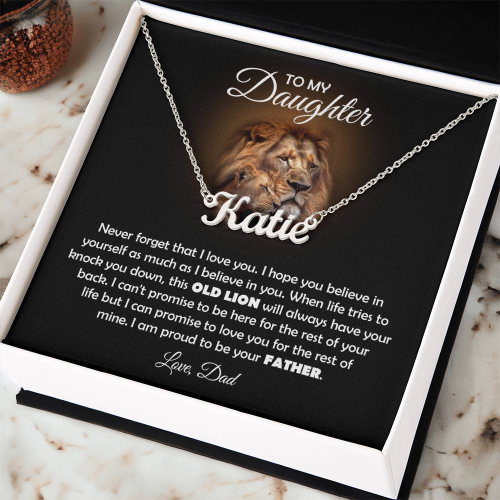 TO MY DAUGHTER OLD LION NAME NECKLACE GIFT SET